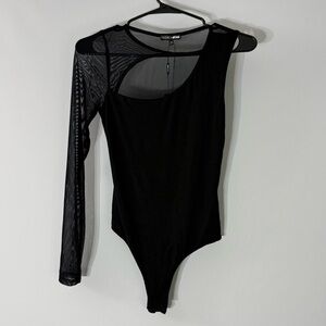 Fashion Nova Size Small So Into You Cut Out Top Mesh Sleeve Bodysuit Black NWT